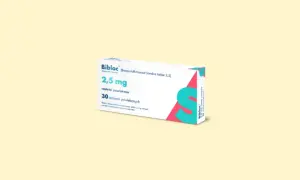 Opakowanie leku Bibloc 2,5 mg, zawierające 30 tabletek powlekanych. Stosowany na nadciśnienie i inne schorzenia serca.