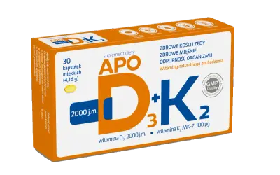 APO D₃+K₂ - najlepsza witamina d dla zdrowych kości i zębów, mięśni oraz odporności. 30 kapsułek.