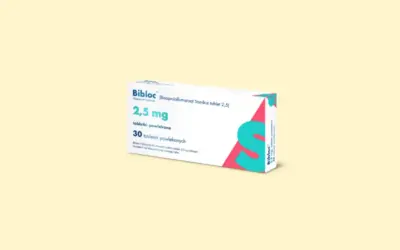 Opakowanie leku Bibloc 2,5 mg, zawierające 30 tabletek powlekanych. Stosowany na nadciśnienie i inne schorzenia serca.