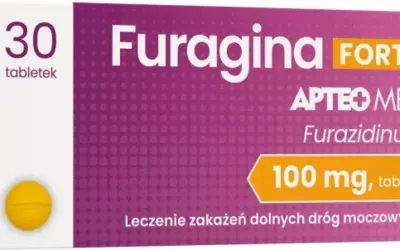 Opakowanie Furagina Forte 100 mg, 30 tabletek. Leczenie zakażeń dróg moczowych. Informacje o furagina forte dawkowanie na opakowaniu.