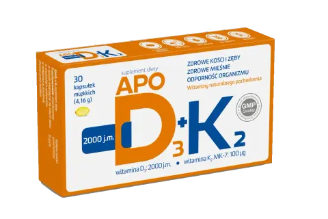 APO D₃+K₂ - najlepsza witamina d dla zdrowych kości i zębów, mięśni oraz odporności. 30 kapsułek.
