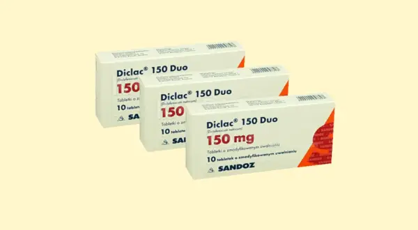 Opakowania leku Diclac 150 Duo, tabletki o zmodyfikowanym uwalnianiu, 10 sztuk.