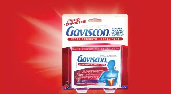 Gaviscon Extra Strength na zgagę i niestrawność. Szybko działająca formuła w saszetkach do noszenia w podróży.