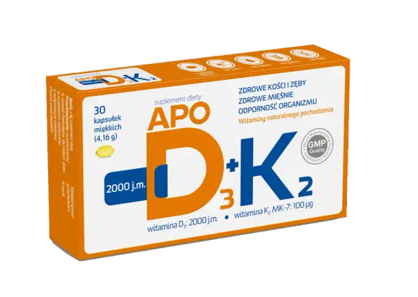 APO D₃+K₂ - najlepsza witamina d dla zdrowych kości i zębów, mięśni oraz odporności. 30 kapsułek.